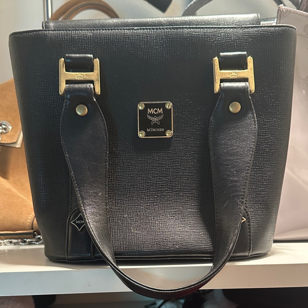 MCM Mini Saffiano leather Black Tote with Gold Accents (COA) included - Picture 2 of 9
